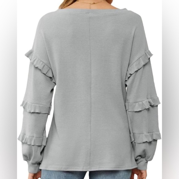 Waffle Knit Boho Top With Ruffle Sleeve Women’s Medium NEW - Picture 3 of 9